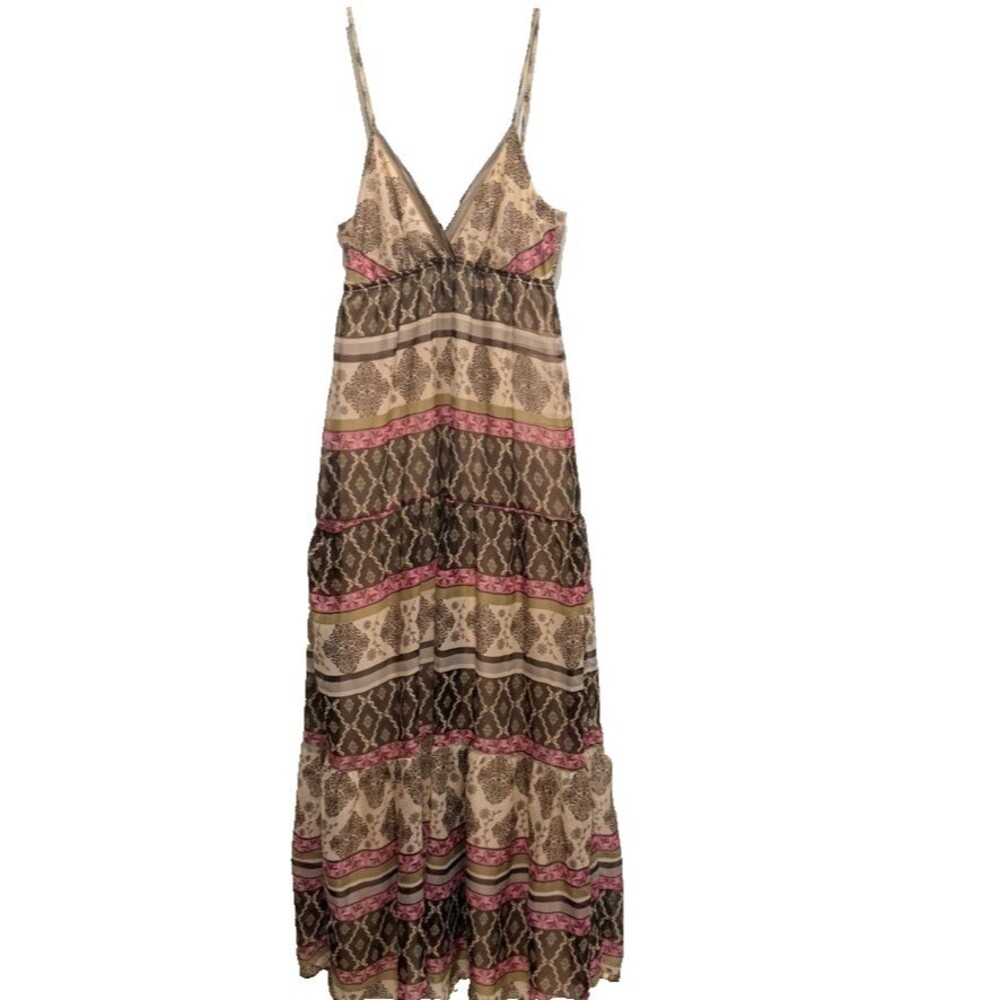 Vintage Passport Small Womens Maxi Dress Spaghetti Strap Boho y2k Festival Flowy
